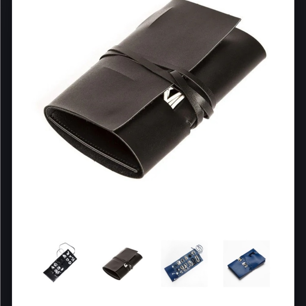 Elegant Black Leather Travel Cord Roll Bag